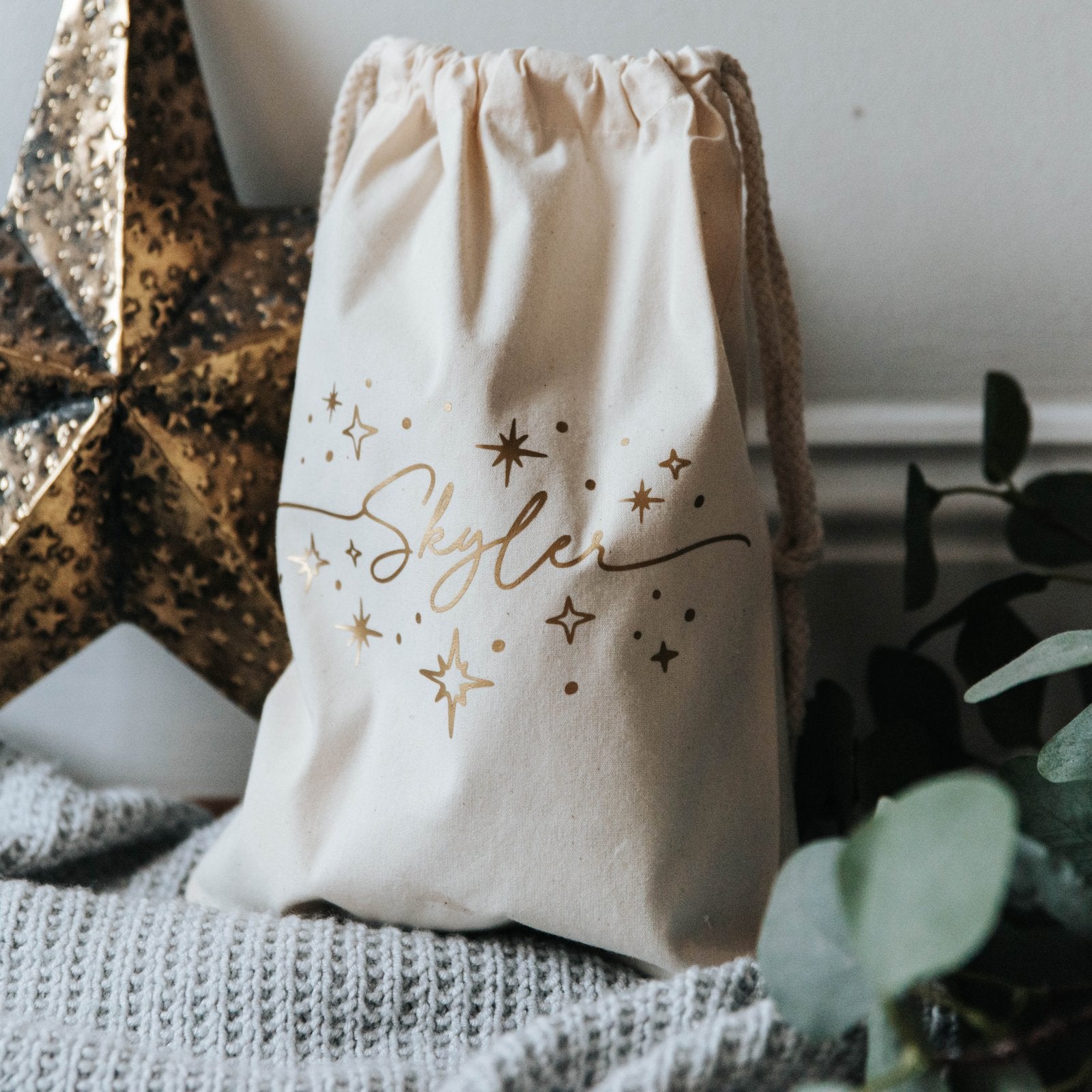 Personalised Name &amp; Stars Christmas Sack - I am Nat Ltd - Christmas Sack