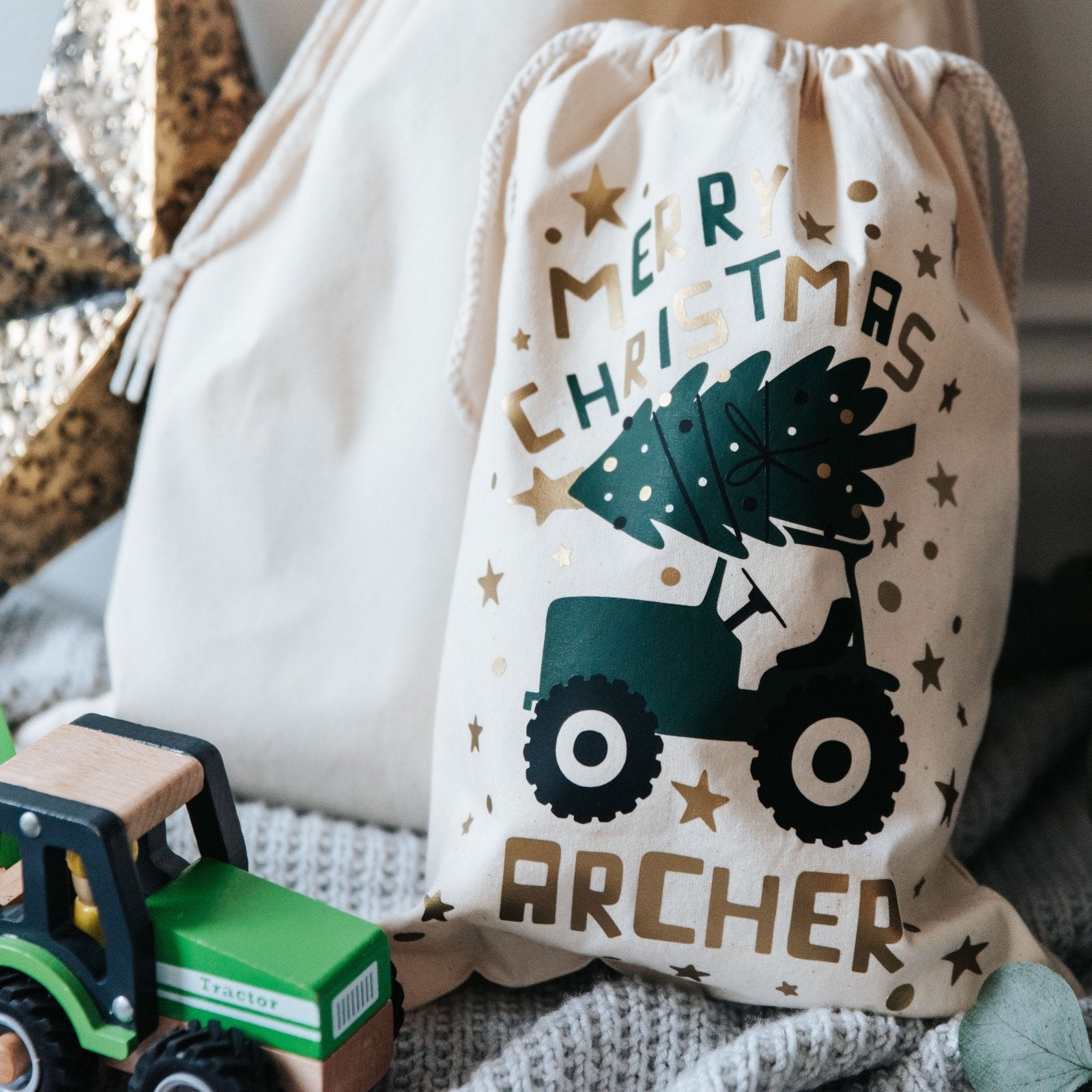 Personalised Tractor Children&#39;s Christmas Sack - I am Nat Ltd - Christmas Sack