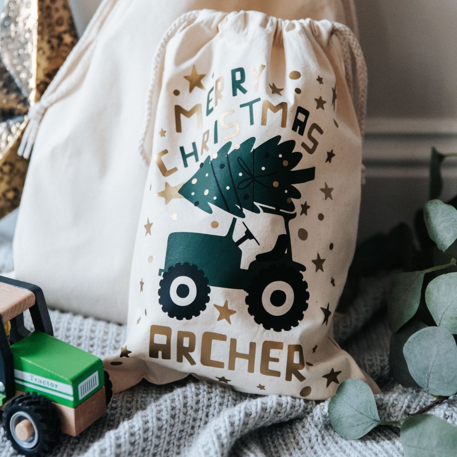 Personalised Tractor Children&#39;s Christmas Sack - I am Nat Ltd - Christmas Sack